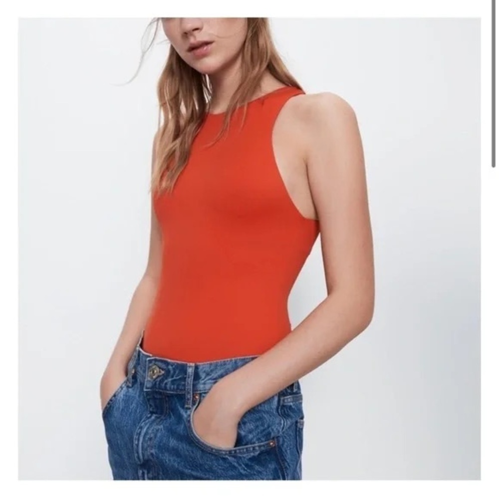 Zara Orange Sleeveless Bodysuit